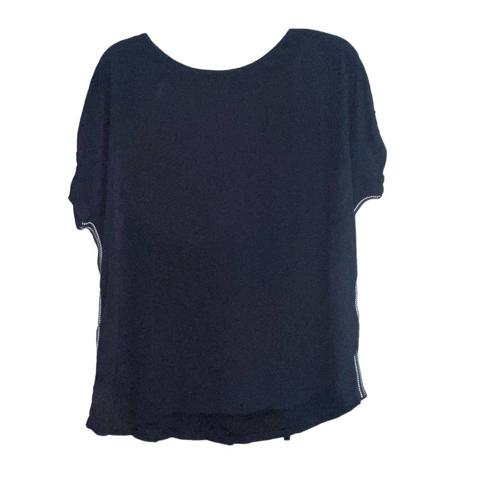 AMS Pure Black solid Blouse Cross Back Details Size Medium